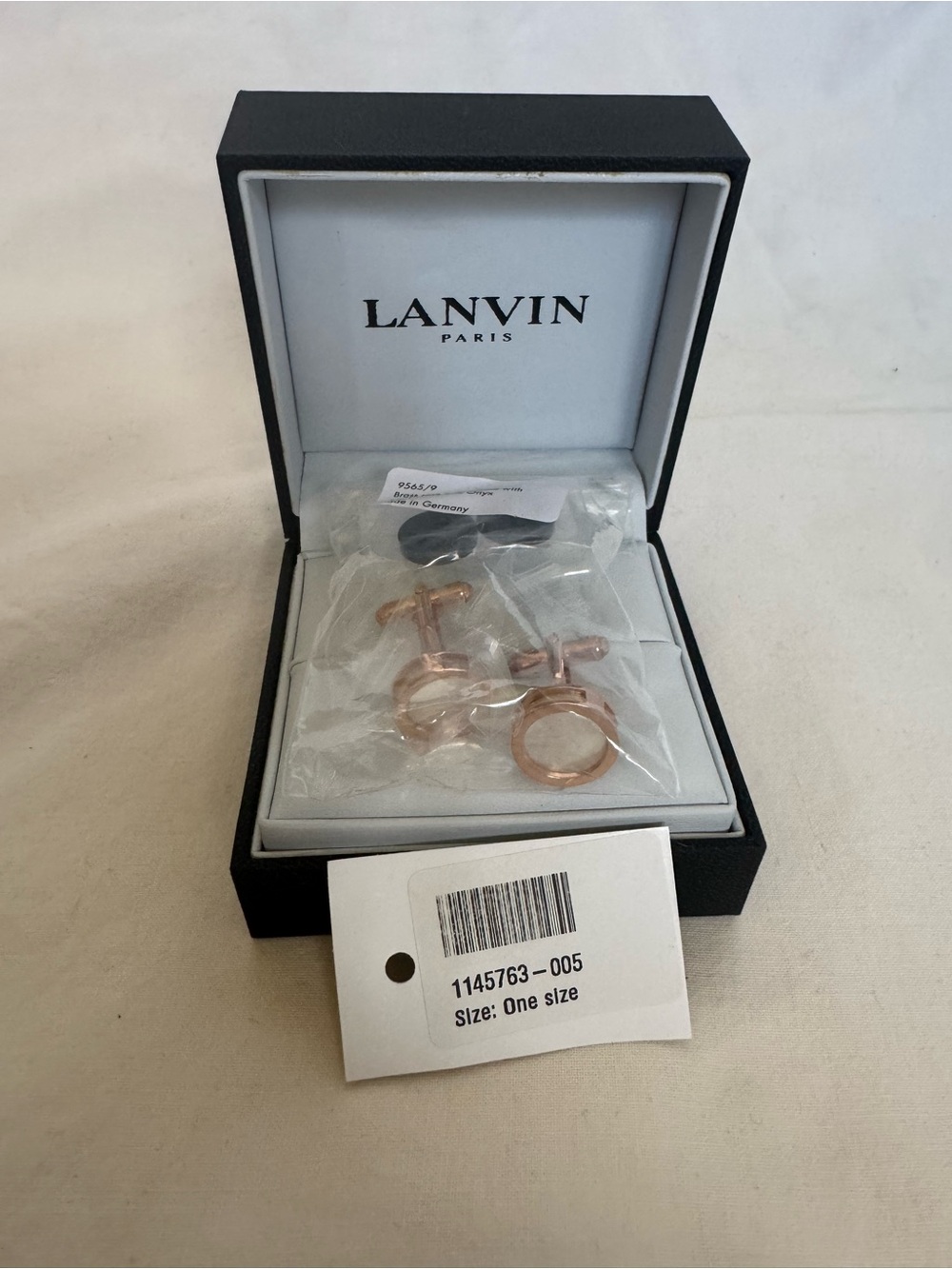 LANVIN Paris Rose Gold Mother of Pearl & Onyx Cufflinks NIB